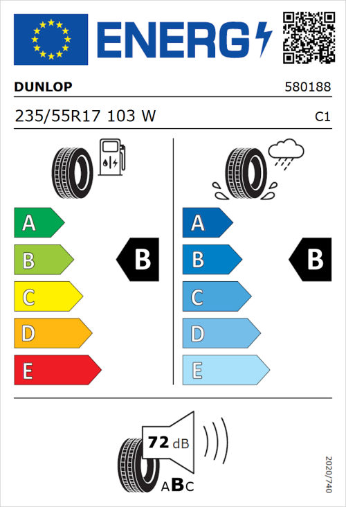 Tyre Label for Dunlop SP SPORTMAXX TT 235/55R17 103W