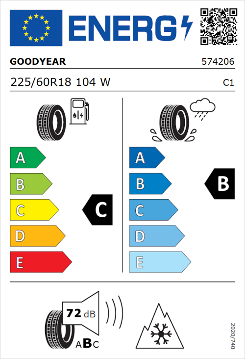 Tyre Label for Goodyear Vector 4Seasons Gen 3 SUV 225/60R18 104W