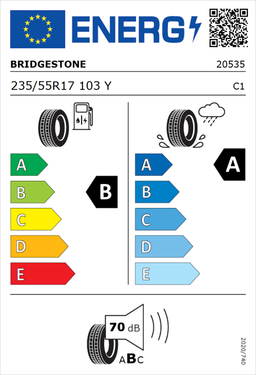 Tyre Label for Bridgestone Turanza 6 235/55R17 103Y