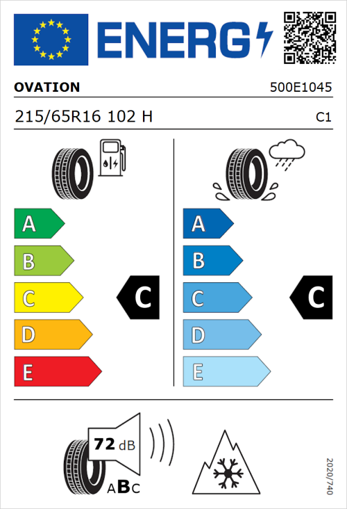 Tyre Label for Ovation VI-782 AS 215/65R16 102H