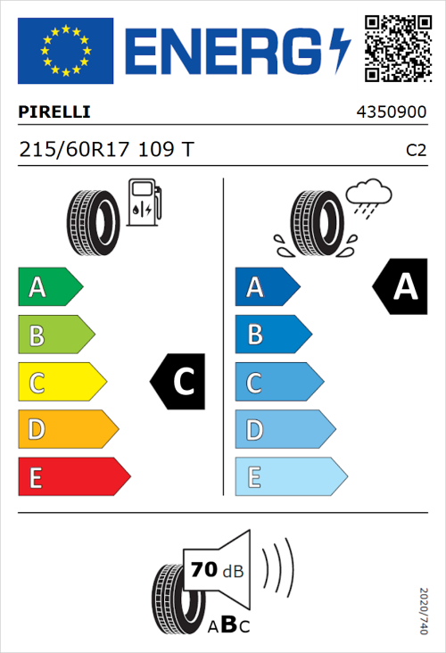 Tyre Label for Pirelli Carrier 215/60R17 109T