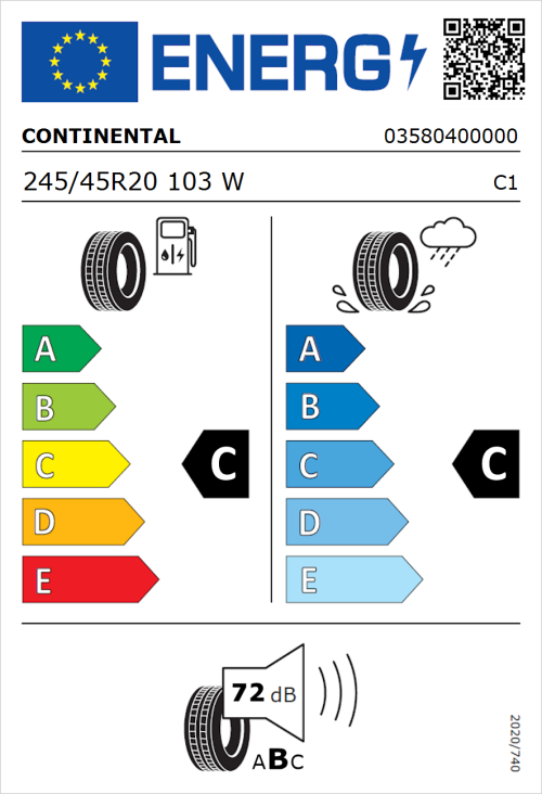 Tyre Label for Continental ContiCrossContact UHP 245/45R20 103W