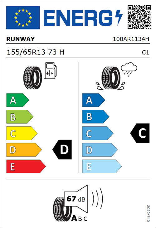 Tyre Label for Runway Enduro HP 155/65R13 73H
