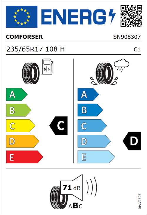 Tyre Label for Comforser CF2000 235/65R17 108H